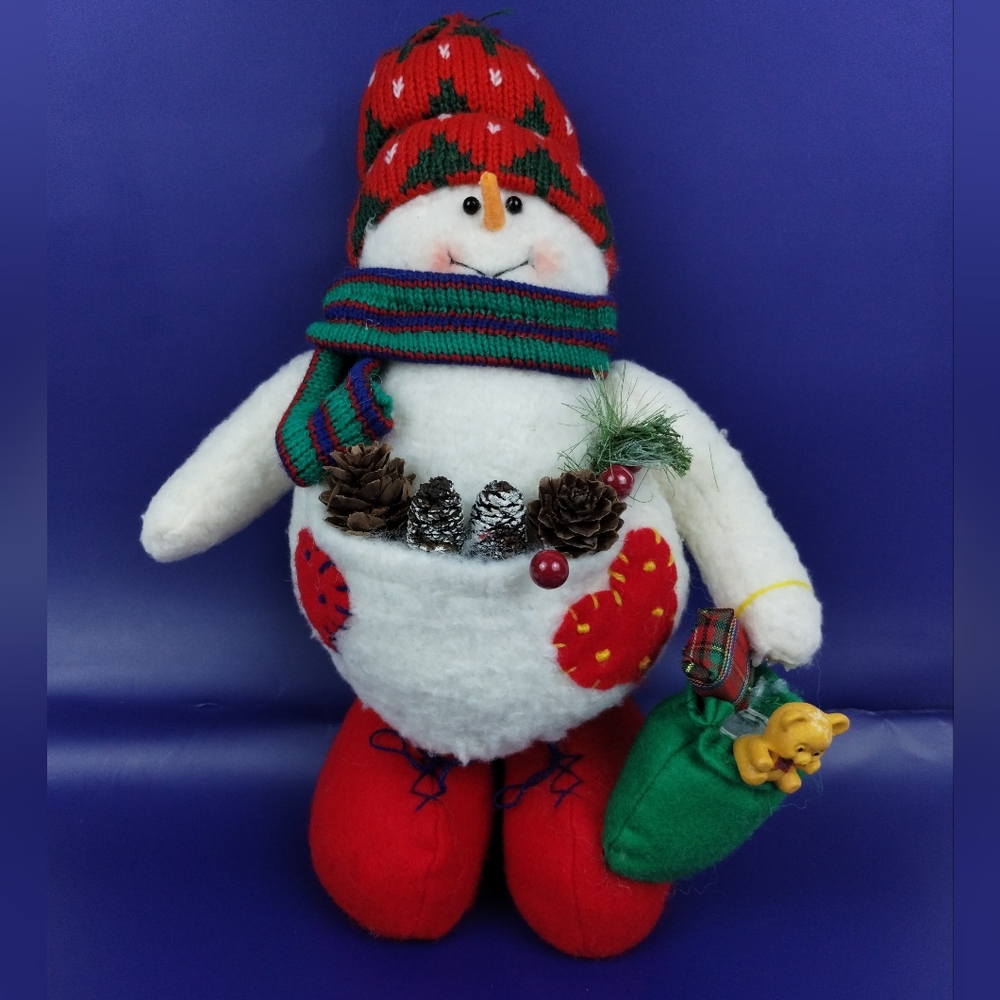 Festive Snowman Plush with Red and Green Accents